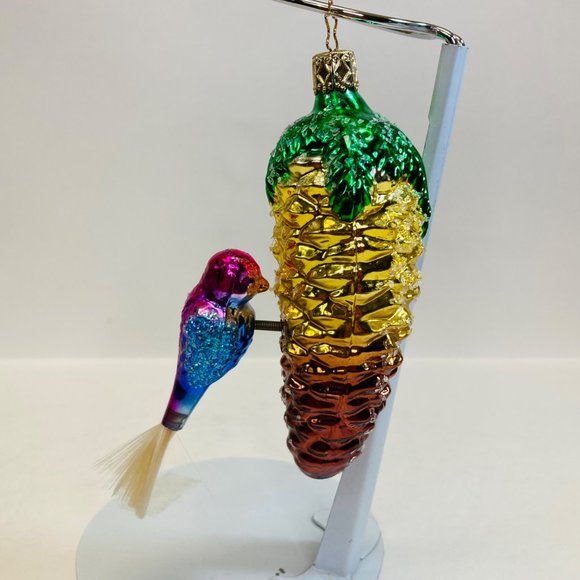 Vintage German Ornament Pinecone with Bird Blown Glass Sugar Glitter as is - Picture 1 of 13